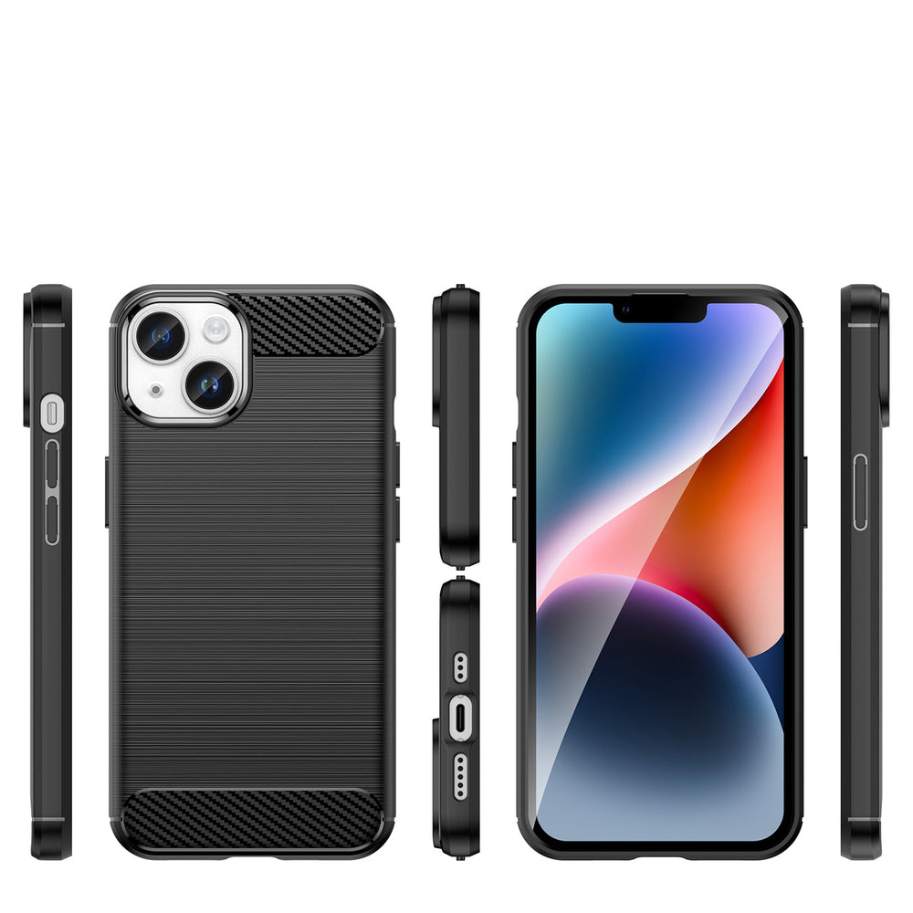Carbon Case til iPhone 14 Plus Fleksibel gel bagdæk sort