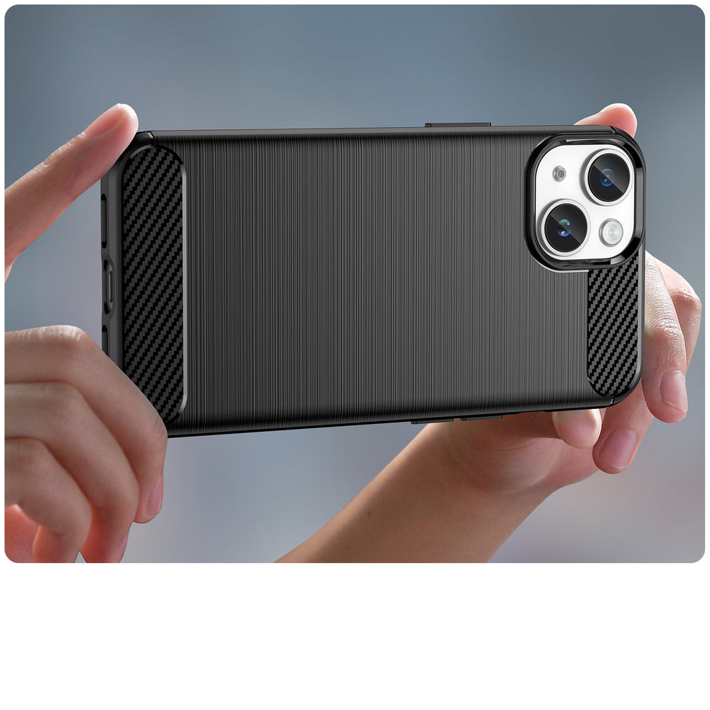 Carbon Case til iPhone 14 Plus Fleksibel gel bagdæk sort