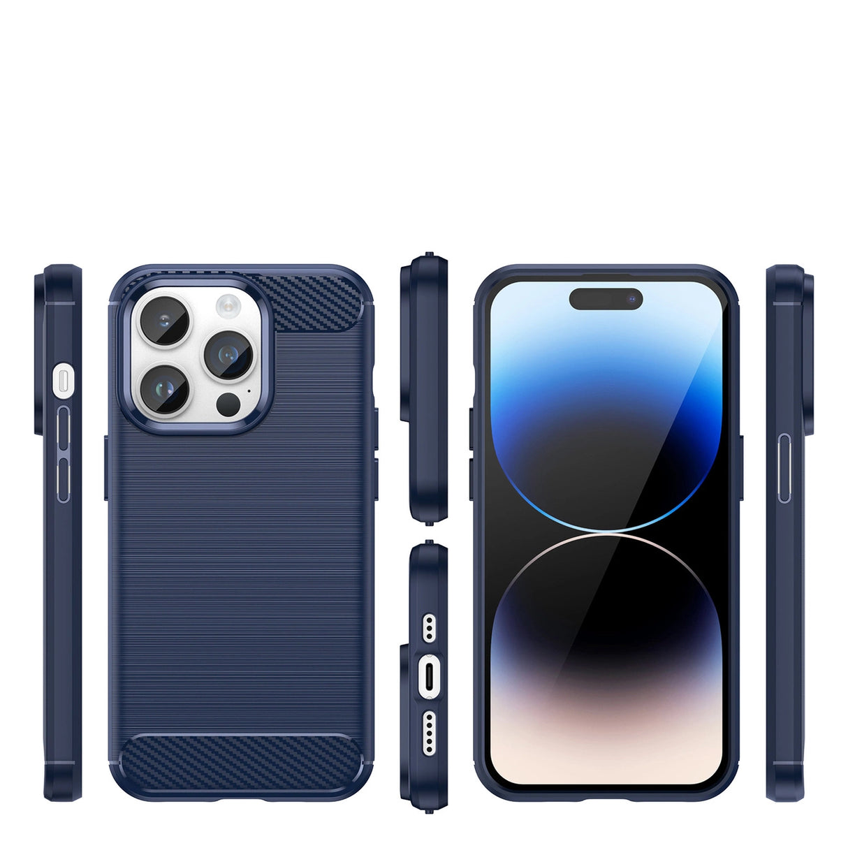 Carbon Case iPhone 14 Pro fleksibelt gel bagsæde blå