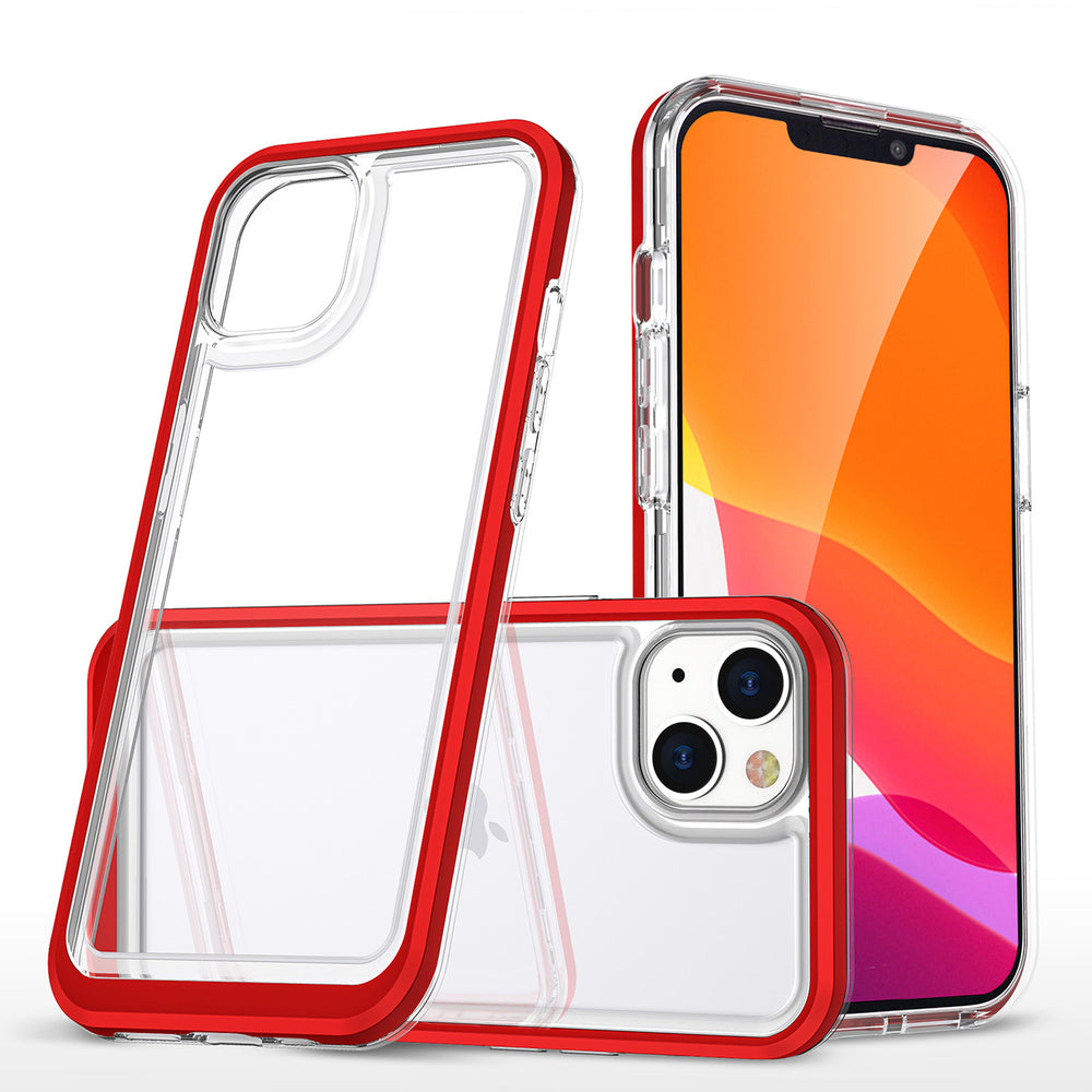 Gennemsigtige 3in1-hylster til iPhone 14 Plus silikonhylster med rød ramme