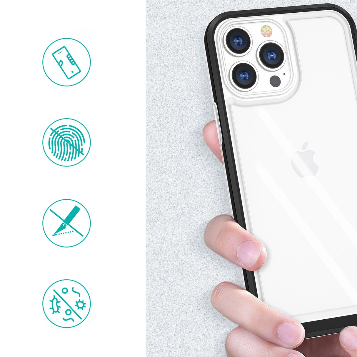 Hvid 3in1 case til iPhone 14 Pro silikone cover med ramme sort