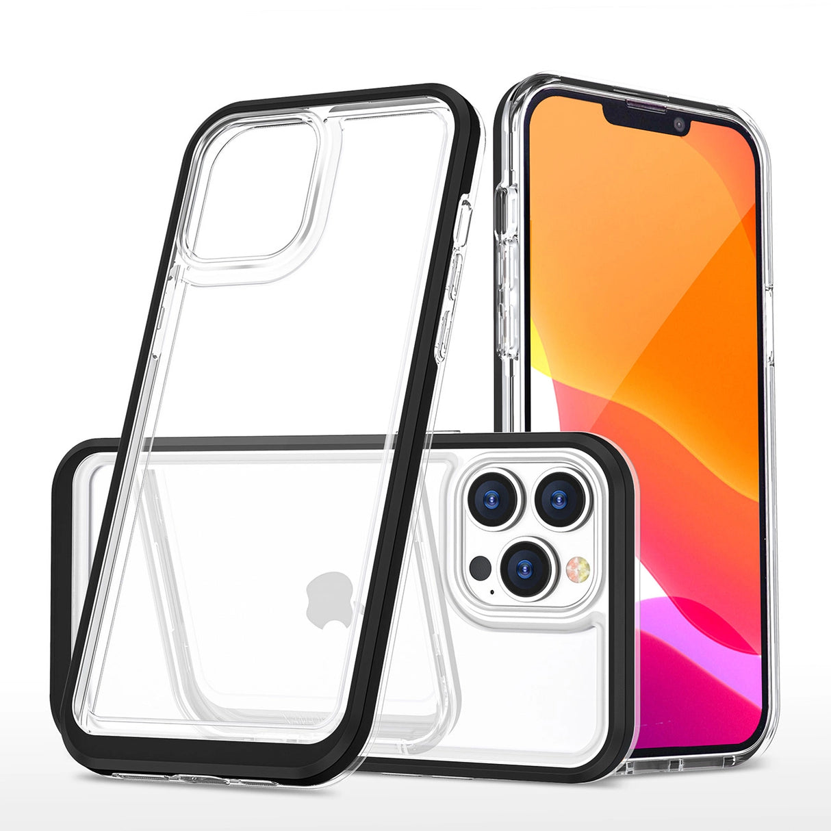Hvid 3in1 case til iPhone 14 Pro Max silikone cover med ramme sort