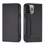 Magnetkort Hylde Hylde til iPhone 14 flip cover tegnebog stativ sort