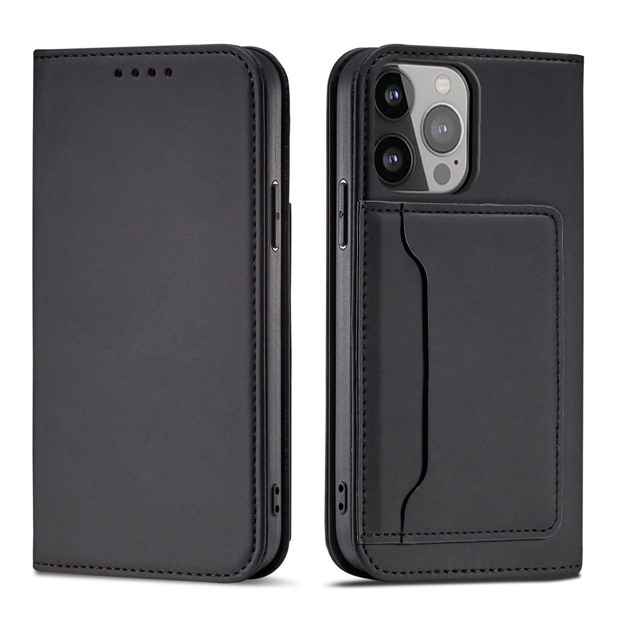 Magnet Card Case Case for iPhone 14 flip cover tegnebog stand sort