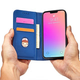 Magnet Card Case Case for iPhone 14 flip cover tegnebog stativ blå