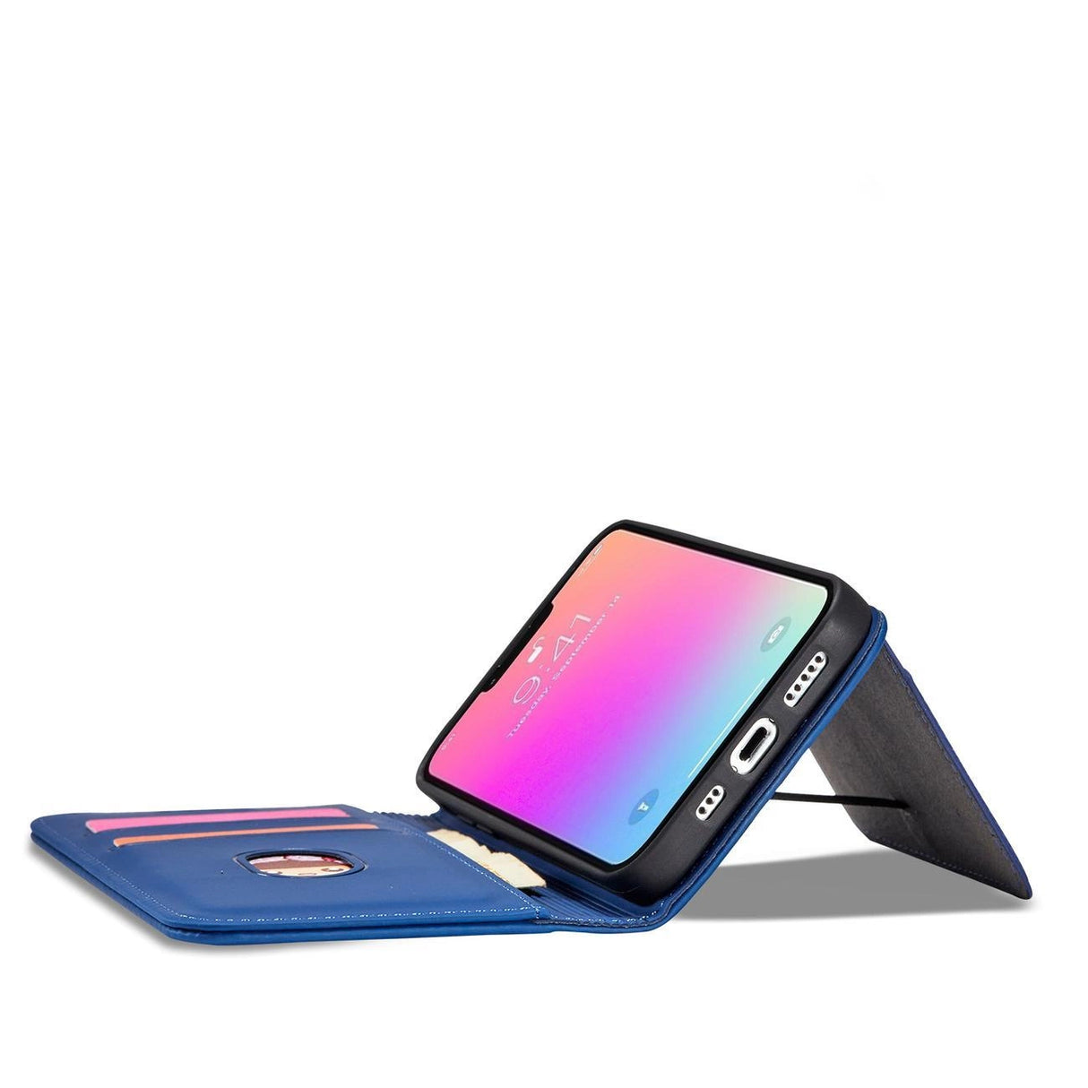 Magnet Card Case Case for iPhone 14 flip cover tegnebog stativ blå