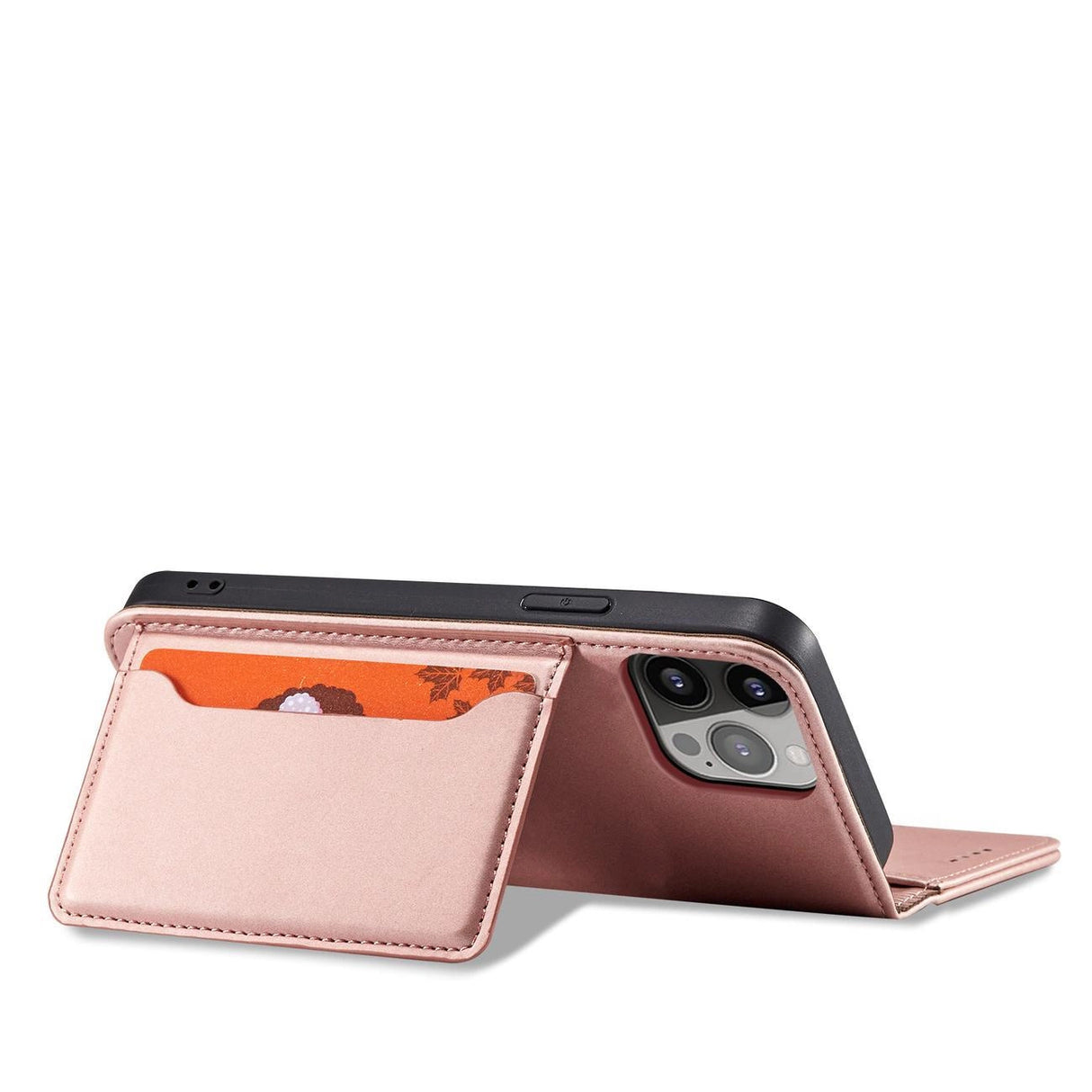 Magnet Card Case Case for iPhone 14 flip cover tegnebog stativ pink