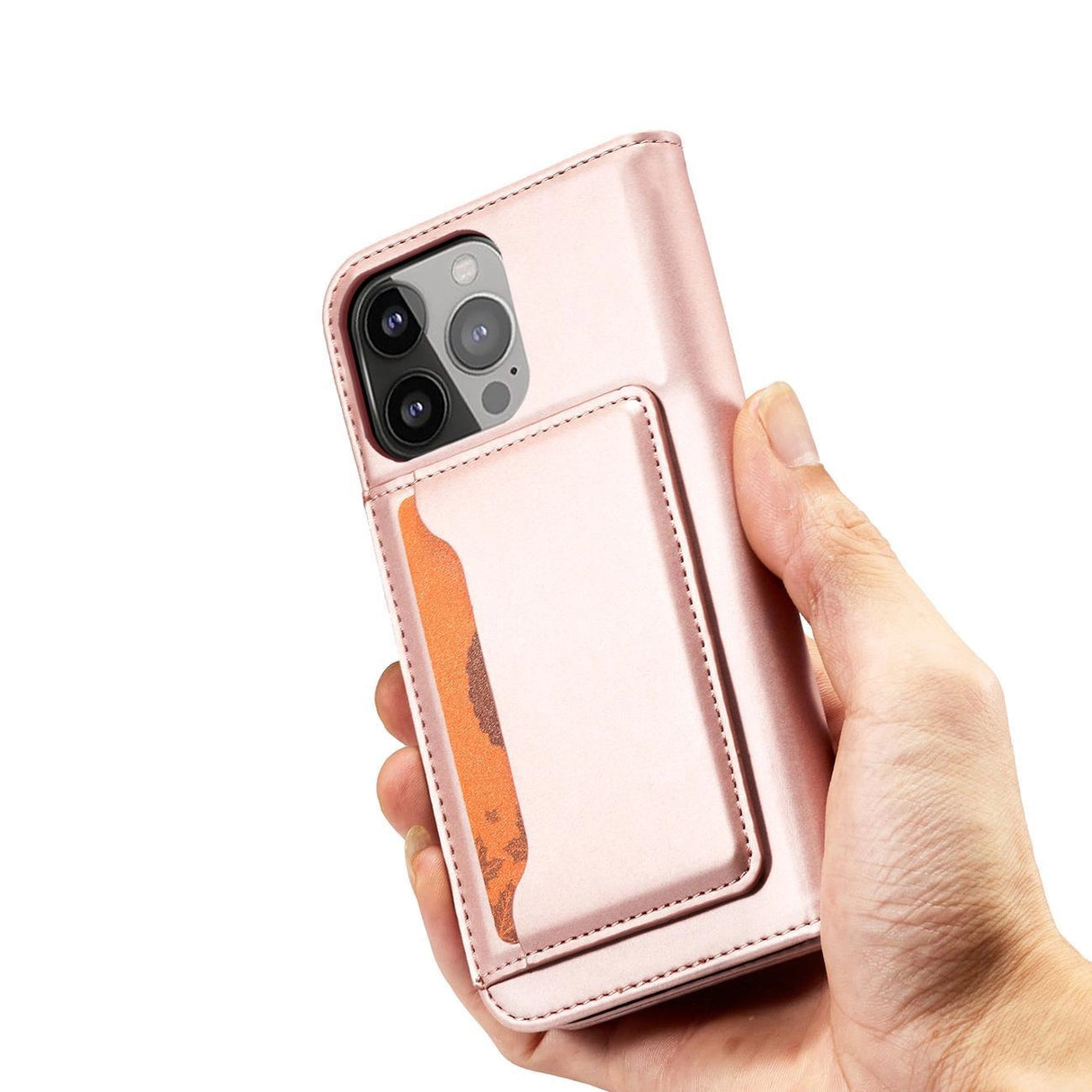 Magnet Card Case Case for iPhone 14 flip cover tegnebog stativ pink