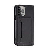 Magnetkort Hylde Hylde til iPhone 14 Plus flip cover tegnebog stand sort