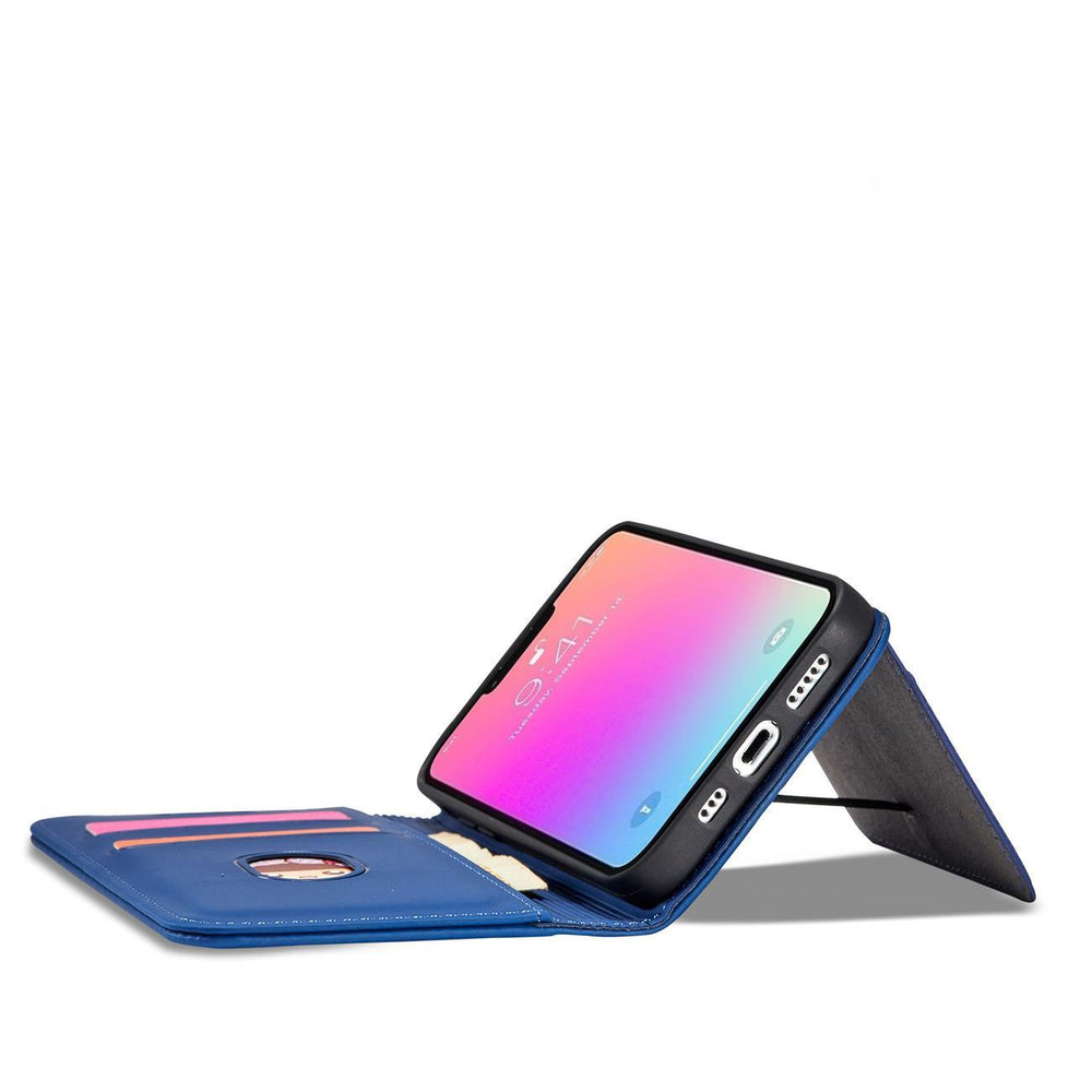 Magnetkort Hylde Hylde til iPhone 14 Plus flip cover tegnebog stativ blå