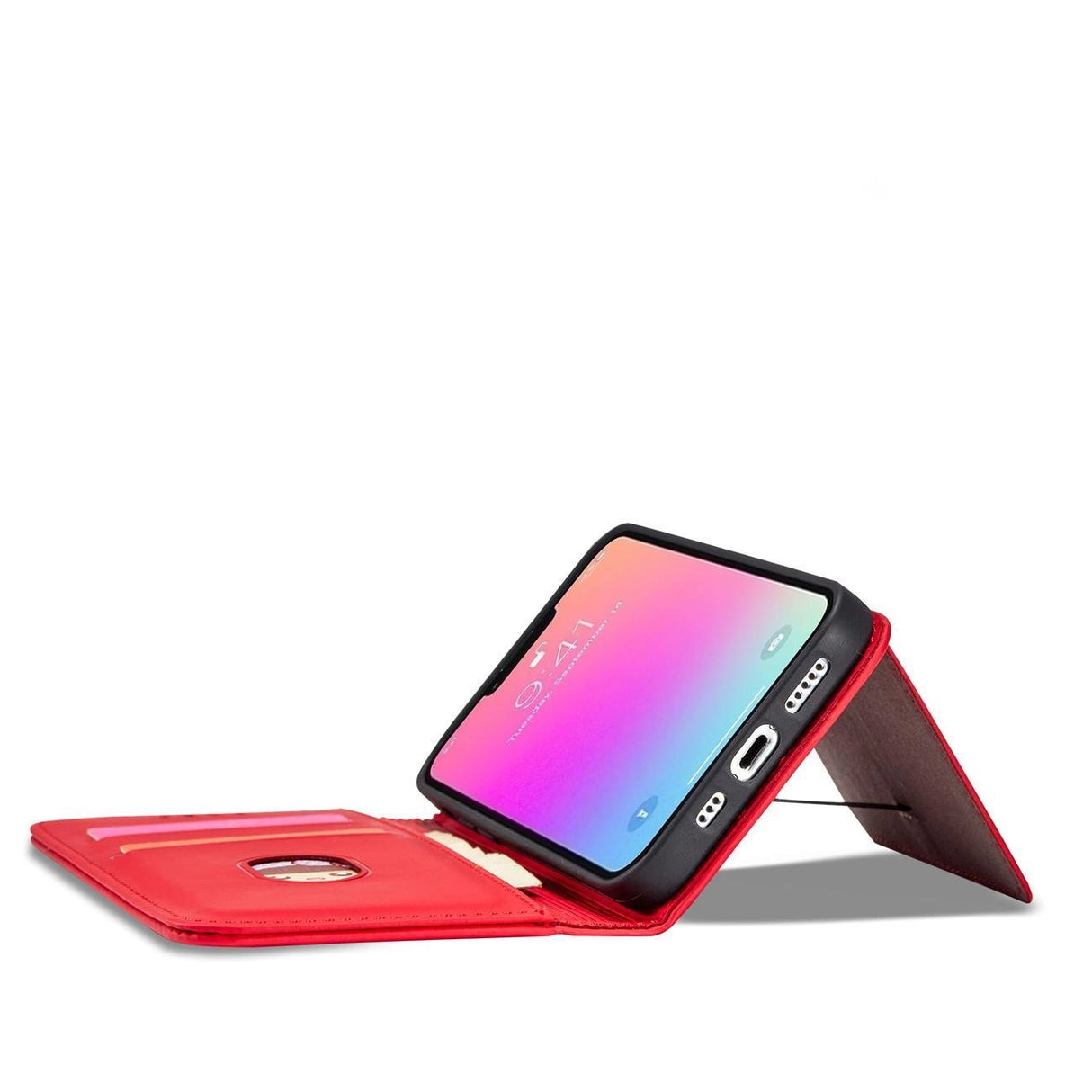Magnet Card Case Case for iPhone 14 Plus flip cover tegnebog stativ rød