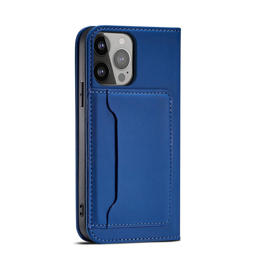 Magnetkort Hylde Hylde til iPhone 14 Pro flip cover tegnebog stativ blå