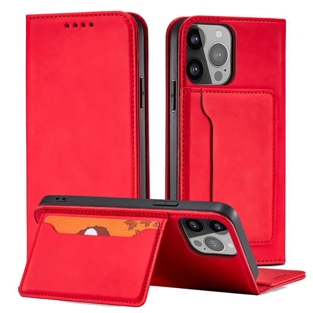 Magnetkort Hylde Hylde til iPhone 14 Pro flip cover tegnebog stativ rød