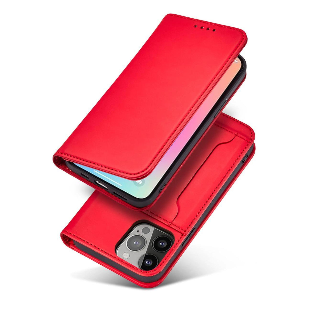 Magnet Card Case Case for iPhone 14 Pro flip cover tegnebog stativ rød