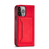 Magnet Card Case Case for iPhone 14 Pro flip cover tegnebog stativ rød