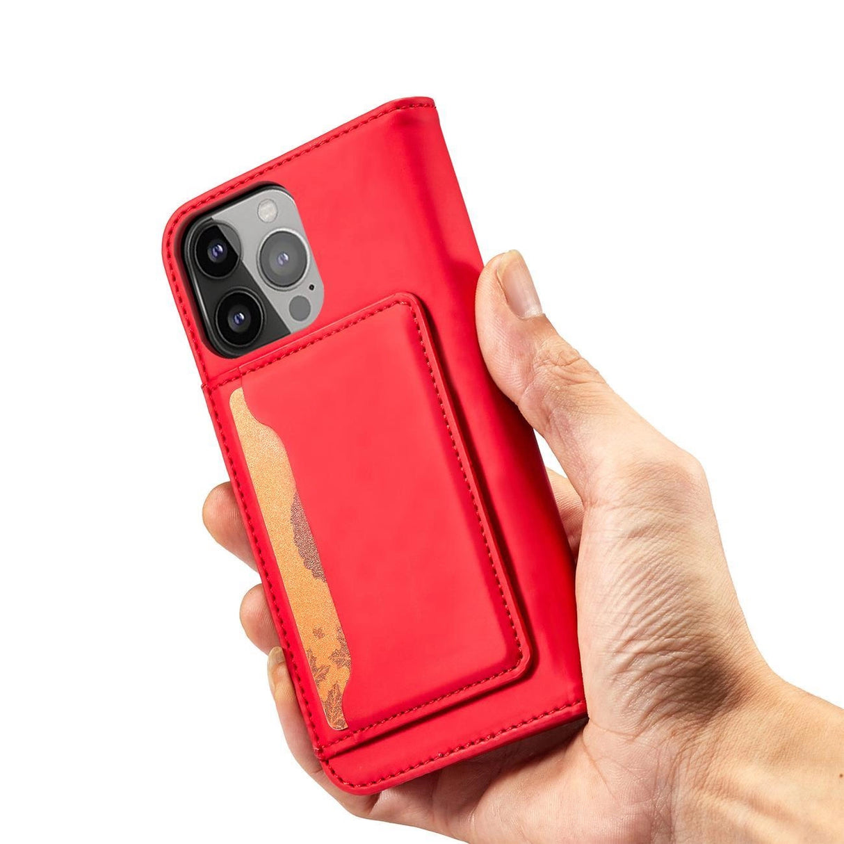 Magnet Card Case Case for iPhone 14 Pro flip cover tegnebog stativ rød