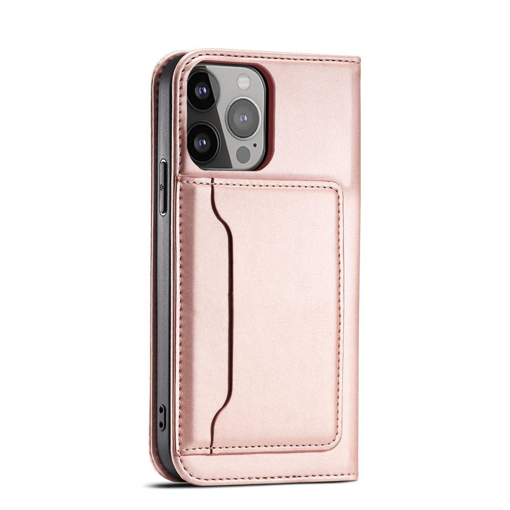 Magnetkort Hylde Hylde til iPhone 14 Pro flip cover tegnebog stativ pink