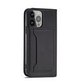 Magnet Card Case Case for iPhone 14 Pro Max flip cover tegnebog stand sort
