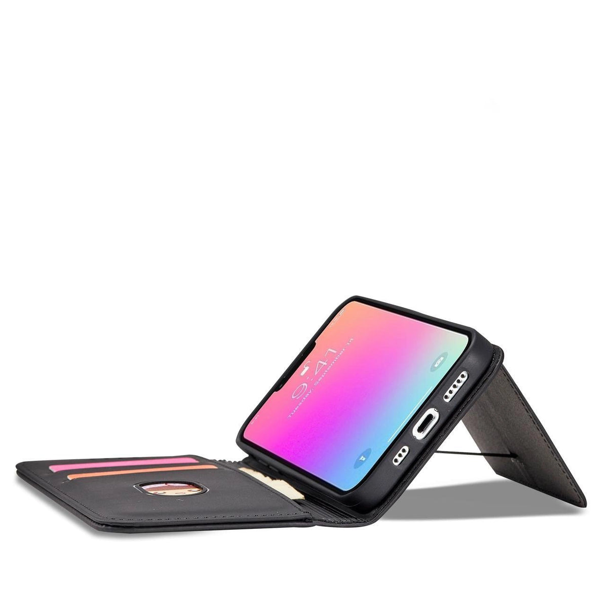 Magnet Card Case Case for iPhone 14 Pro Max flip cover tegnebog stand sort