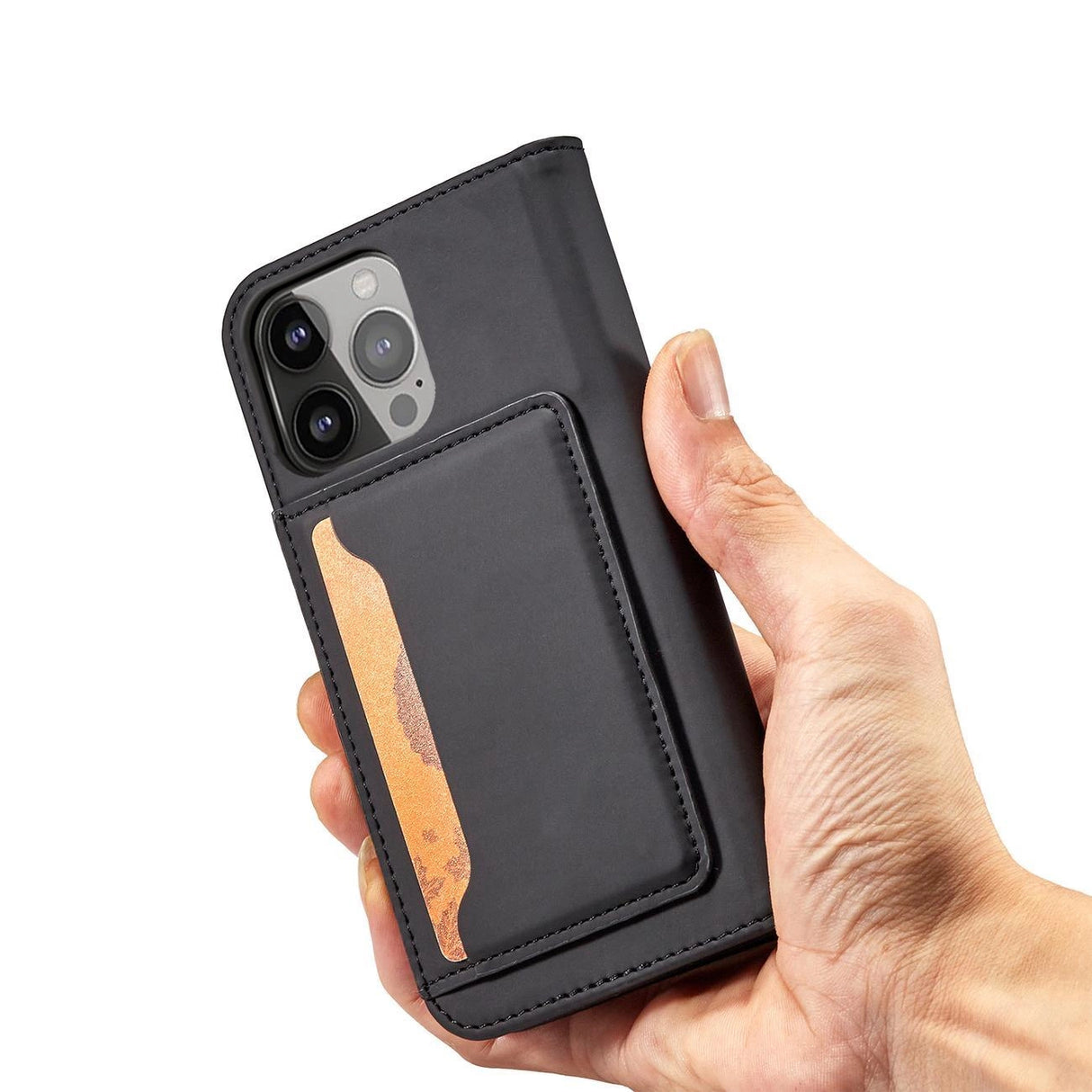 Magnet Card Case Case for iPhone 14 Pro Max flip cover tegnebog stand sort