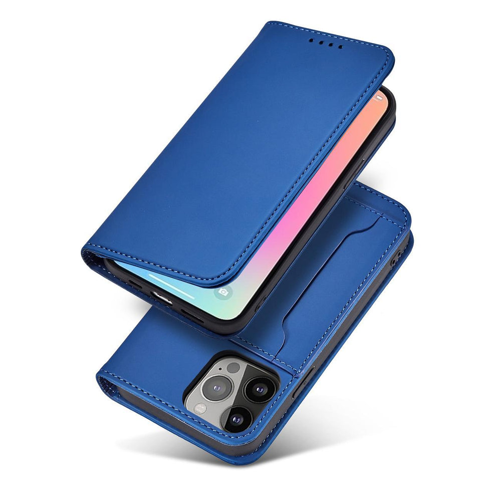 Magnetkort Hylde Hylde til iPhone 14 Pro Max flip cover tegnebog stativ blå
