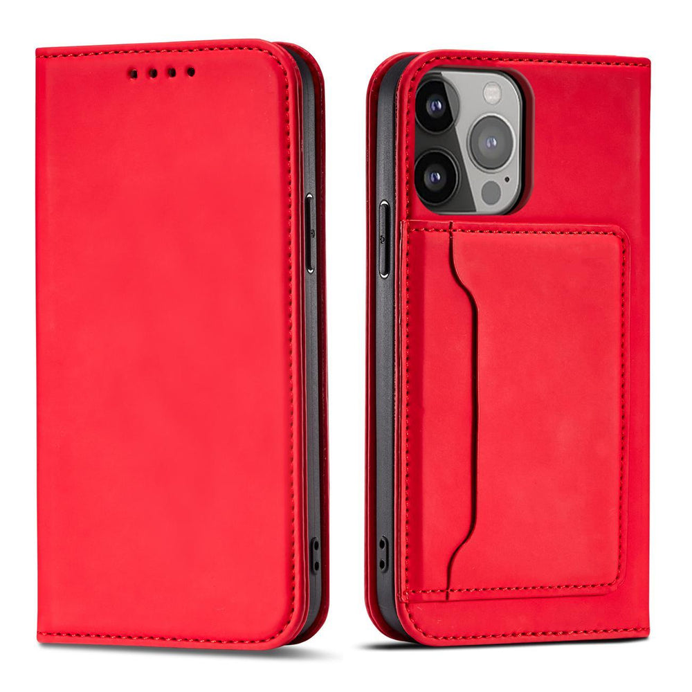 Magnetkort Hylde Hylde til iPhone 14 Pro Max flip cover tegnebog stativ rød