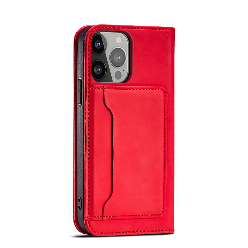 Magnetkort Hylde Hylde til iPhone 14 Pro Max flip cover tegnebog stativ rød