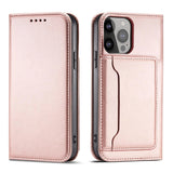 Magnet Card Case Case for iPhone 14 Pro Max flip cover tegnebog stativ pink