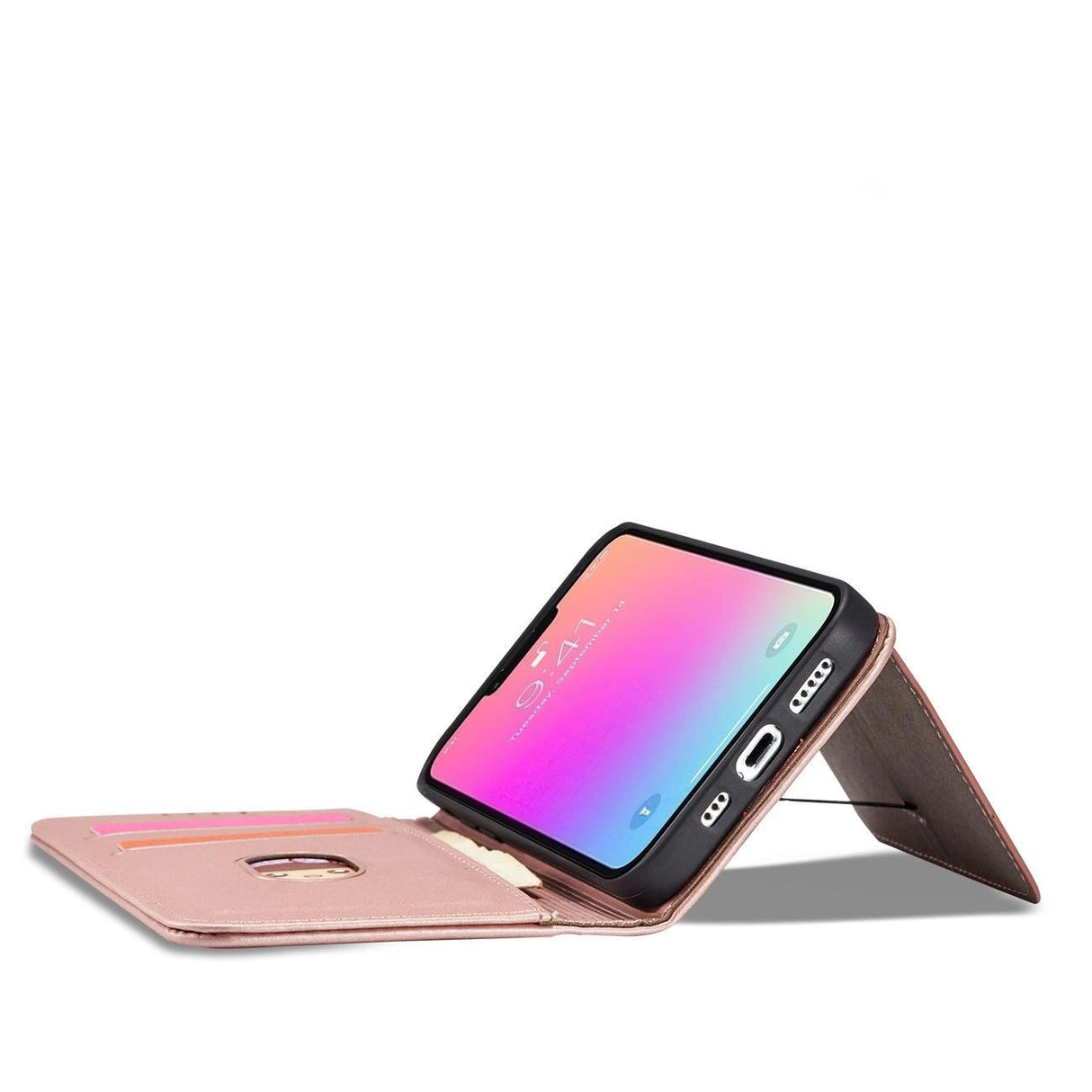 Magnet Card Case Case for iPhone 14 Pro Max flip cover tegnebog stativ pink
