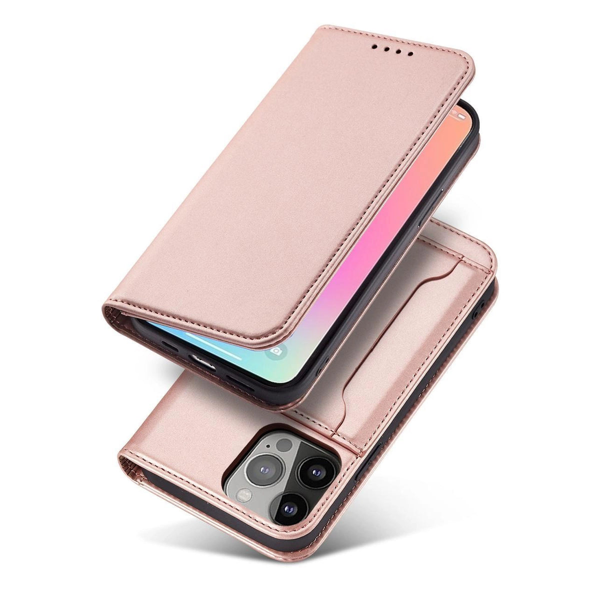 Magnet Card Case Case for iPhone 14 Pro Max flip cover tegnebog stativ pink