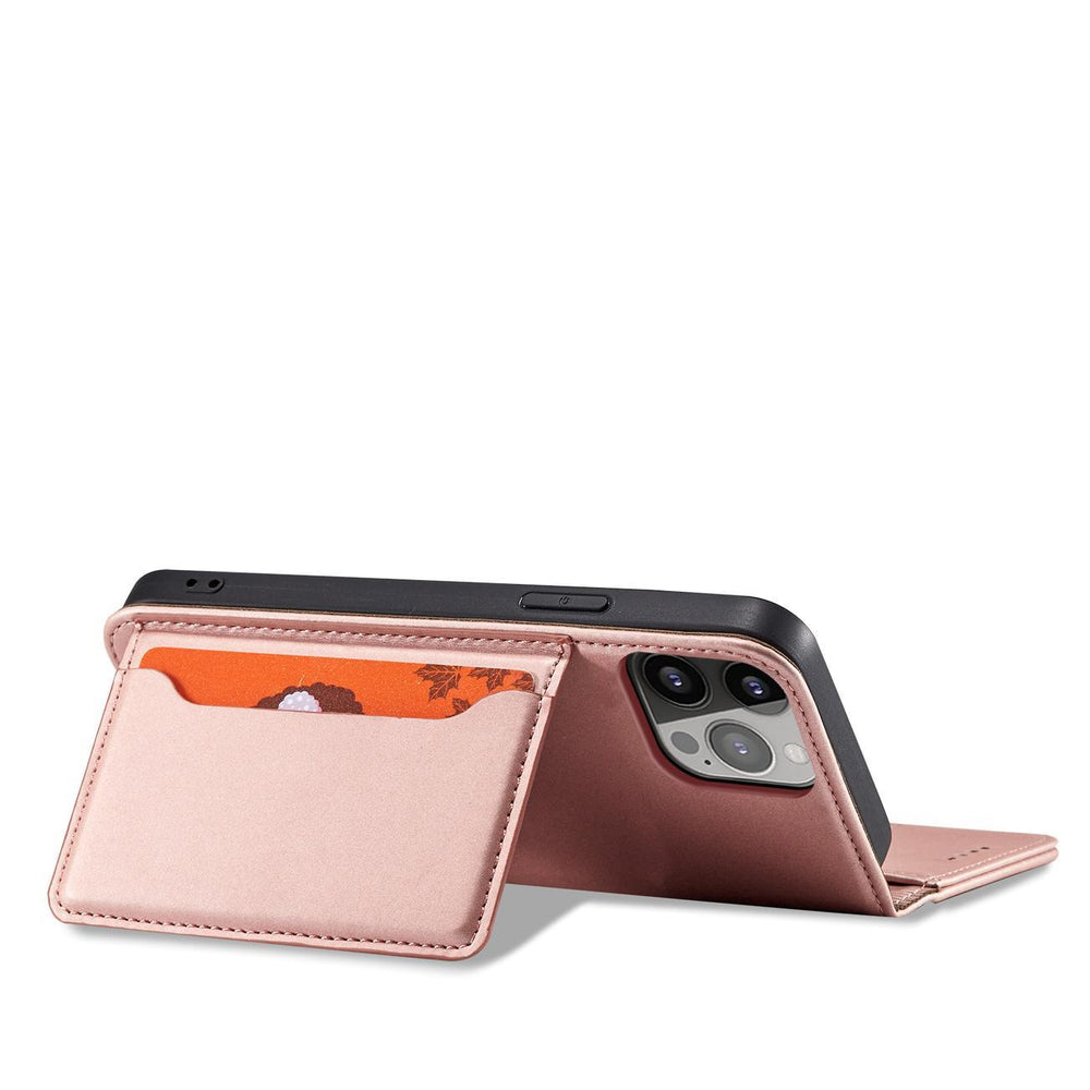 Magnetkort Hylde Hylde til iPhone 14 Pro Max flip cover tegnebog stativ pink