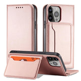 Magnet Card Case Case for iPhone 14 Pro Max flip cover tegnebog stativ pink