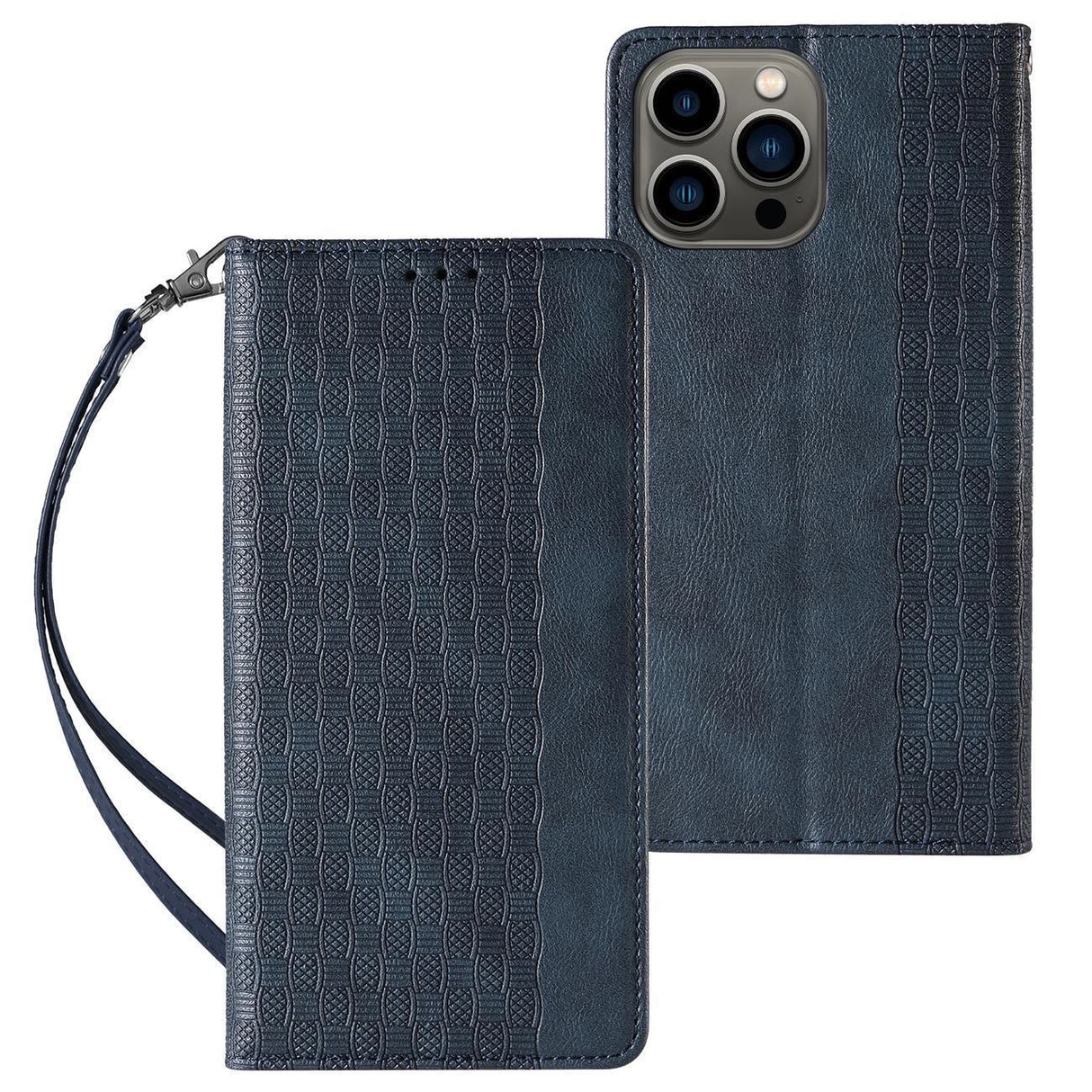 Magnet Strap Case Case for iPhone 14 Flip Wallet Mini Lanyard Stand Blå