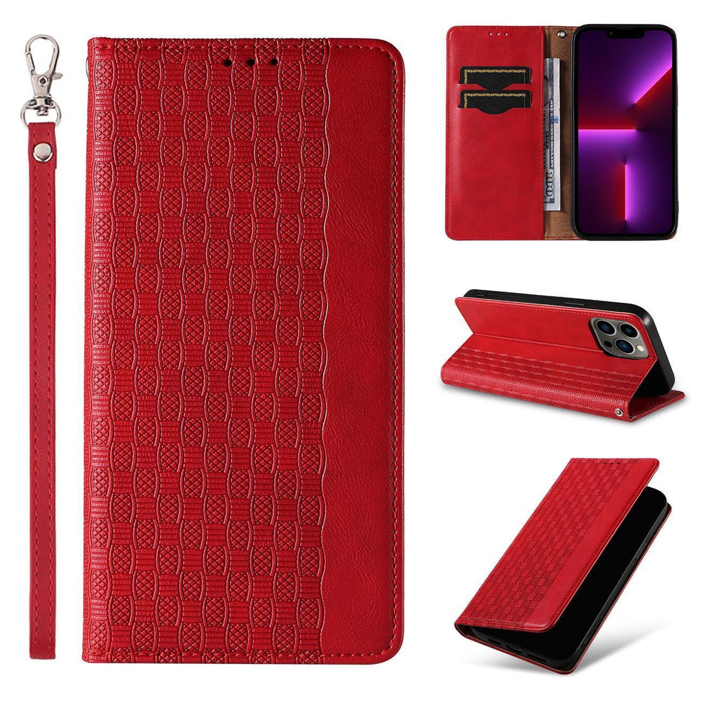 Magnet Strap Case iPhone 14 Plus Case med Flip Wallet Mini Lanyard Stand Red