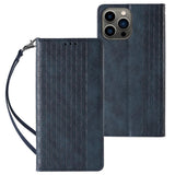 Magnet Strap Case iPhone 14 Pro Flip Wallet Mini Lanyard Stand Blue