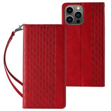 Magnet Strap Case iPhone 14 Pro Case med Flip Wallet Mini Lanyard Stand Red