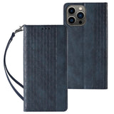 Magnet Strap Case Case for iPhone 14 Pro Max Flip Wallet Mini Lanyard Stand Blå