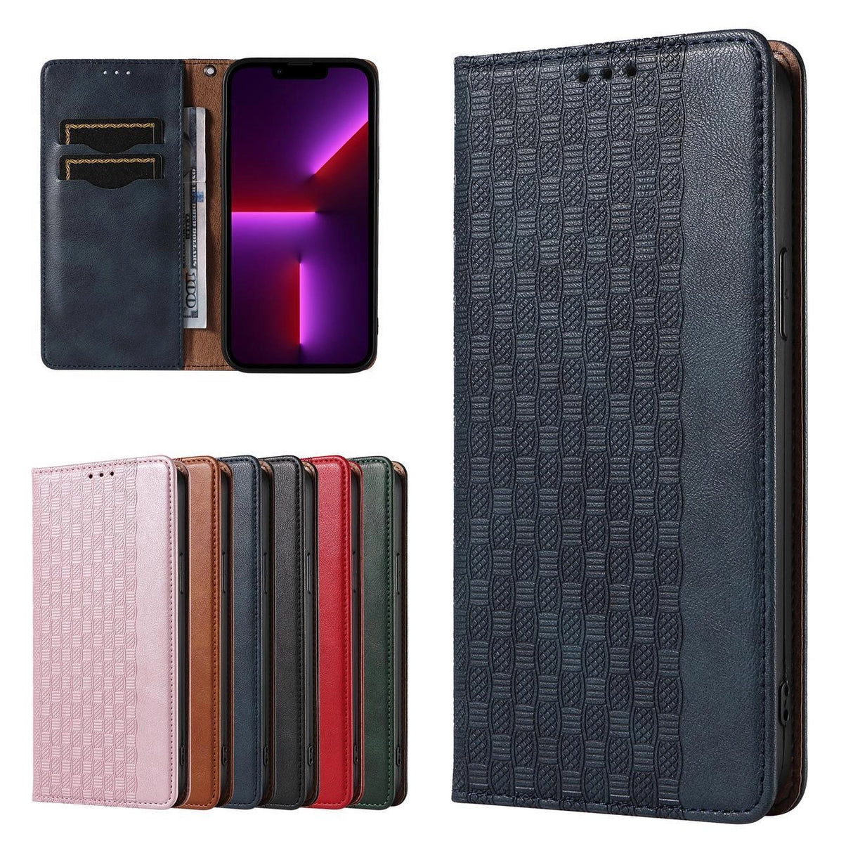 Magnet Strap Case Case for iPhone 14 Pro Max Flip Wallet Mini Lanyard Stand Blå