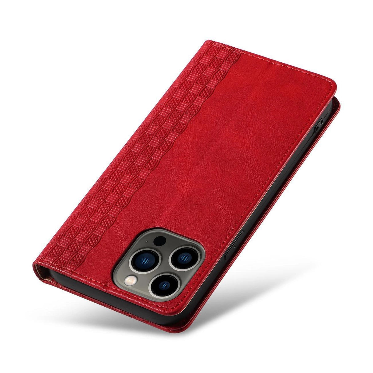 Magnet Strap Case Case for iPhone 14 Pro Max Flip Wallet Mini Lanyard Stand Red