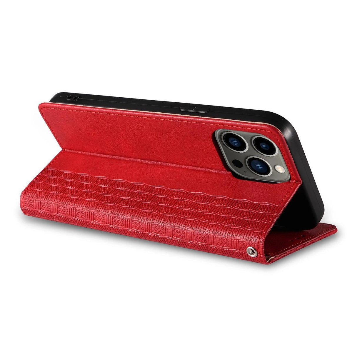 Magnet Strap Case Case for iPhone 14 Pro Max Flip Wallet Mini Lanyard Stand Red