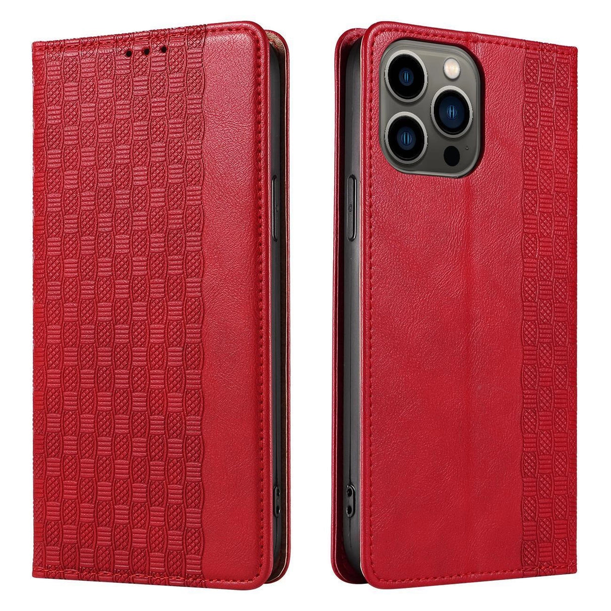 Magnet Strap Case Case for iPhone 14 Pro Max Flip Wallet Mini Lanyard Stand Red