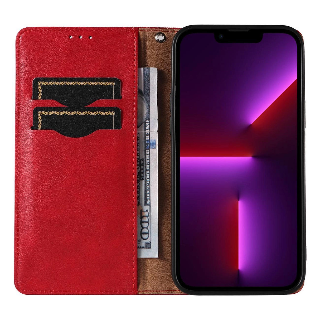 Magnet Strap Case Case for iPhone 14 Pro Max Flip Wallet Mini Lanyard Stand Red