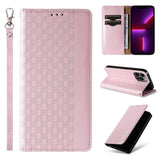 Magnet Strap Case Case for iPhone 14 Pro Max Flip Wallet Mini Lanyard Stand Pink