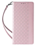 Magnet Strap Case Case for iPhone 14 Pro Max Flip Wallet Mini Lanyard Stand Pink
