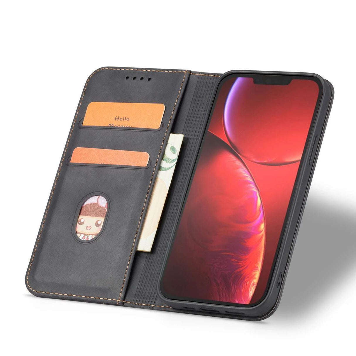 Magnet Fancy Case Case for iPhone 14 flip cover tegnebog stativ sort