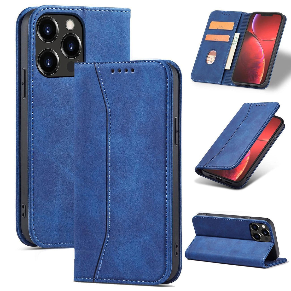 Magnet Fancy Case Case til iPhone 14 Plus flip cover tegnebog stativ blå