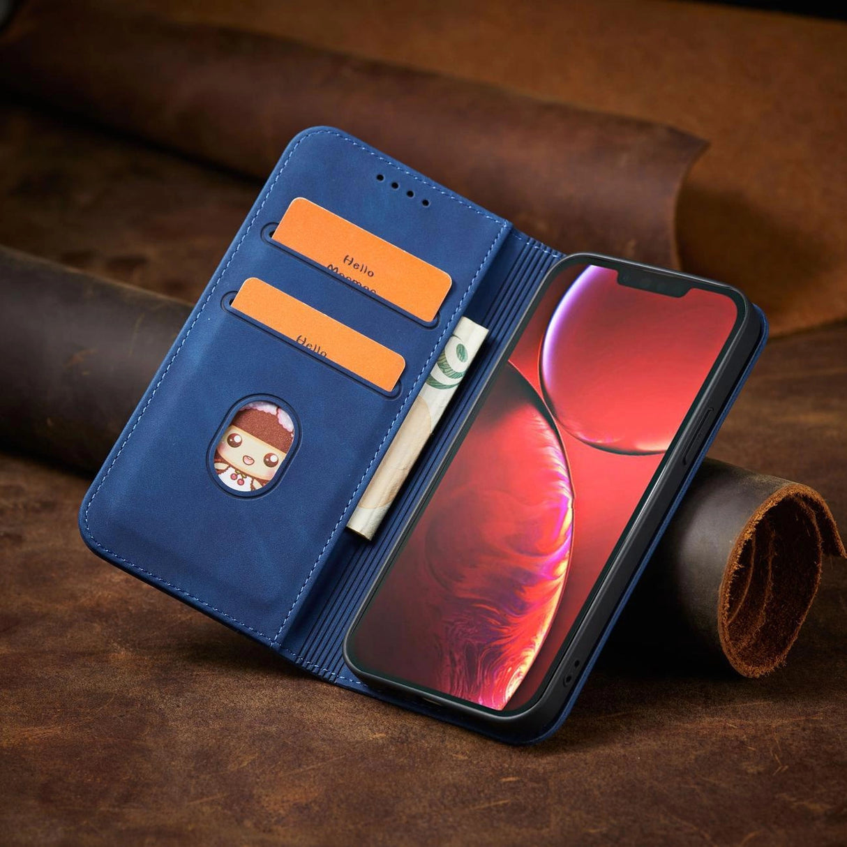 Magnet Fancy Case Case for iPhone 14 Pro flip cover tegnebog stativ blå