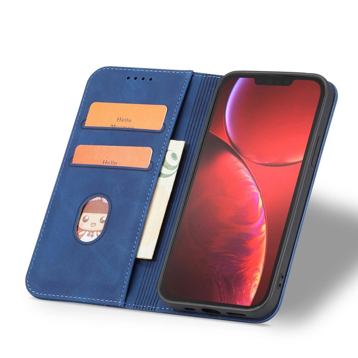 Magnet Fancy Case Case for iPhone 14 Pro flip cover tegnebog stativ blå