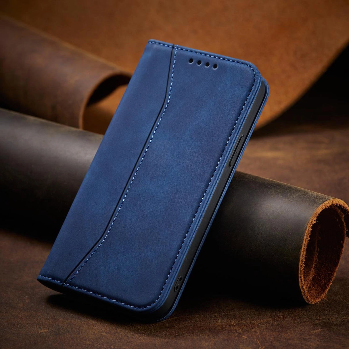 Magnet Fancy Case Case for iPhone 14 Pro flip cover tegnebog stativ blå