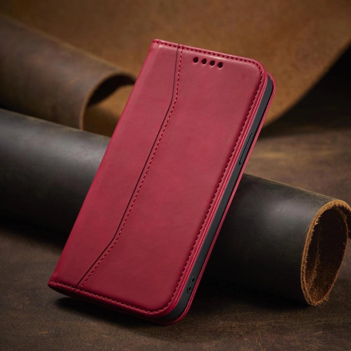 Magnet Fancy Case Case for iPhone 14 Pro flip cover tegnebog stativ rød